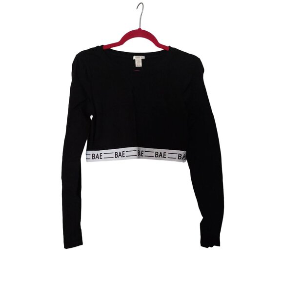 Bozzolo Long Sleeve Crop Top With "BAE" Waistband - Large - Black - Picture 1 of 3
